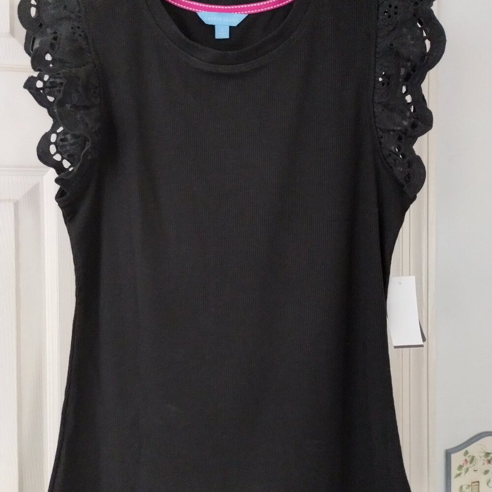 Draper James Women's Black flutter sleeves with lacing top,NWT